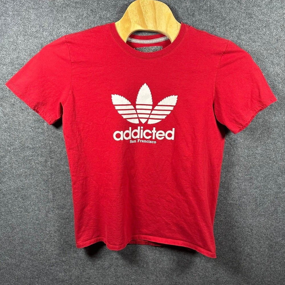 Addicted San Francisco Mens T-Shirt Large Adidas Parody‎ Red Graphic Tee
